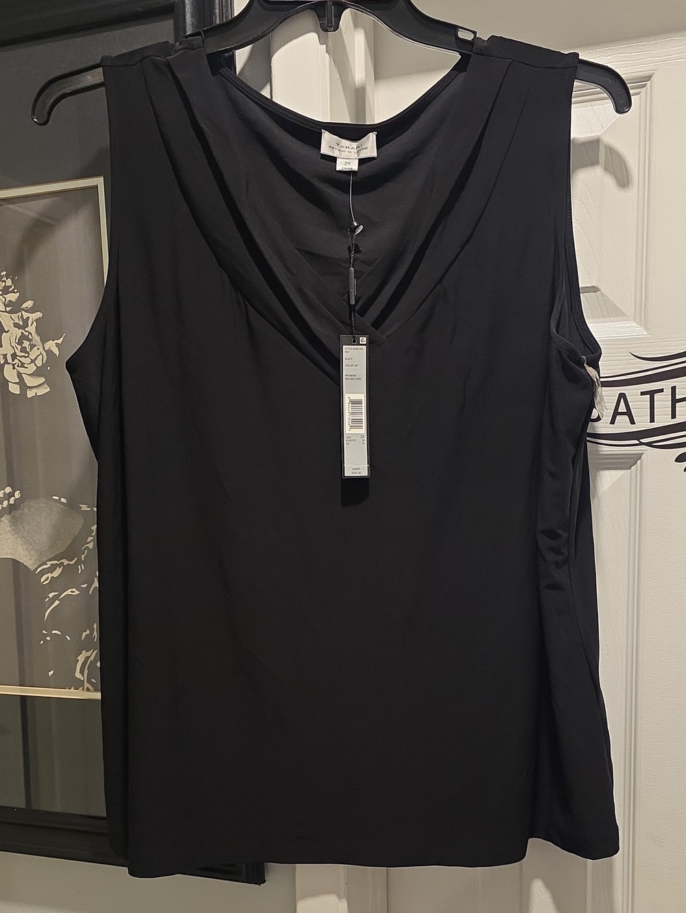 Tahari Black Draped V-Neck Sleeveless Tank Top